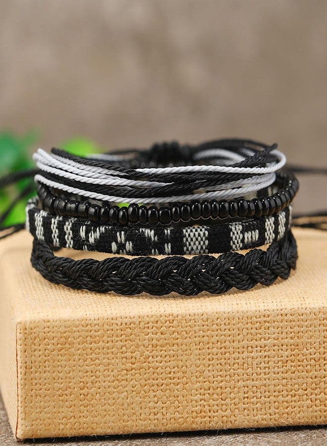 PINCHUAN Beach Summer Ankle Bracelet for Women Handmade Braided Adjustable Beaded Anklets String Ankle Bracelets Waterproof Surfer Beach Bracelets String Rope Ankle Bracelet Jewelry-Black - Image 2